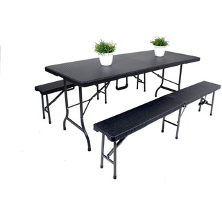 3-tlg. Tisch-Set Sitzgruppe Gartengruppe Tisch Bank Rattan-Optik