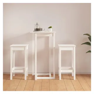 furnicato Bargruppe Weißes Bar-Set aus massivem Kiefernholz 60x60x110 cm & 40x40x78 cm, (1-tlg), Stabile Sitzgruppe mit platzsparenden Hockern ohne Rückenlehnen weiß