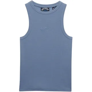 Tanktop SUPERDRY "ESSENTIAL LOGO RACER VEST", Damen, Gr. XS, blau (tidal blau), Jersey, Obermaterial: 100% Baumwolle, unifarben, regular fit normal, Rundhals, Tops Tanktop, aus Baumwolle, Regular Fit, mit Rundhalsausschnitt, ärmelloses Design