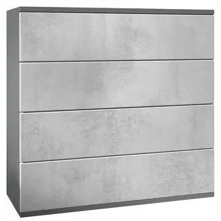 Vladon Kommode Pavos V3 (Sideboard hängend, mit 4 Schubladen), Anthrazit matt/Beton Oxid Optik (76 x 76 x 35 cm) grau