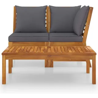 vidaXL Garten-Lounge-Set Akazie Massivholz 3-tlg. Kissen dunkelgrau