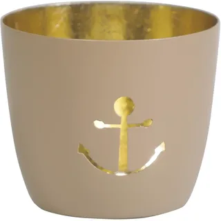 Seaside No.64 - Maritime Windlichter Baltic aus Metall mit ausgestanzten Motiven - Verschiedene Farbkombinationen für Teelichter & Stumpenkerzen in Haus und Garten (Anker - beige, Gold)