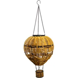 Northpoint Solar Heißluftballon LED Lampe aus Rattan – Wetterfeste Solar Hängelaterne für Garten, Balkon & Terrasse – Boho Deko Windlicht mit warmweißem Licht – Outdoor Solarleuchte zum Aufhängen