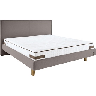 Polsterbett BIRKENSTOCK "Graz" Betten Gr. Struktur TBB, Liegefläche B/L: 160 cm x 200 cm Betthöhe: 18 cm, kein Härtegrad, ohne Matratze, grau (quarzgrau tbb 22) Polsterbetten ohne Bettkasten mit hohem, kubischem Kopfteil, Füße in Eiche natur