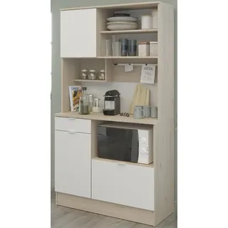Parisot Küchenbuffet SoCool (Buffet in Eiche und weiß, Single-Küche 100 x 184 cm) viel Stauraum und große Arbeitsfläche beige