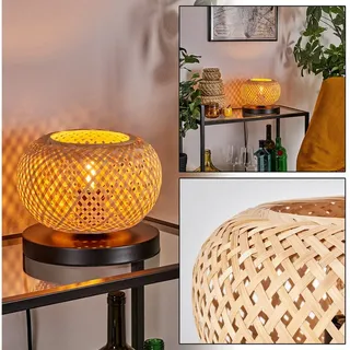 hofstein Tischleuchte moderne Boho Tischlampe aus Metall/Bambus in Schwarz/Natur, ohne Leuchtmittel, Nachttischlampe mit Gitterschirm (20cm), 1x E27, ohne Leuchtmittel beige|schwarz