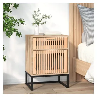 furnicato Nachttisch Skandinavischer aus Holzwerkstoff mit Metallfüßen 40x30x5 (1-St), Beistelltisch mit Schublade, Fach mit Tür und Massivholz-Elementen braun