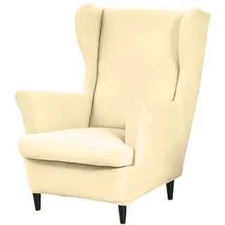Highdi 2 Teilig Ohrensessel Überzug, Einfarbig Sessel-Überwürfe Ohrensessel Schonbezüge Bezug Elastisch Sesselhusse Stretch Tiger Stuhlbezug mit Armlehne Hohe Rückenlehne (Beige)