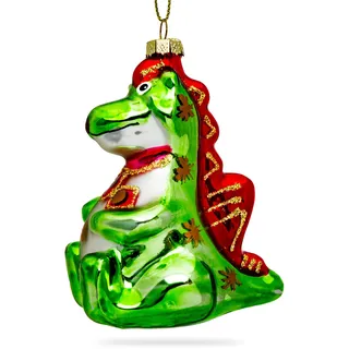 SIKORA Kleiner grüner Drache besondere Weihnachtskugel Glas Christbaumschmuck Deko Figur Weihnachten Anhänger Ornament - Trend Line - BS211