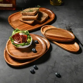 Ovales Holztablett, handgefertigte ovale Platten aus massivem Akazienholz, für Lebensmittelhalter/Grill, zum Servieren von Käse, Sushi, Urlaubssnacks und mehr (30,5 x 20 cm)