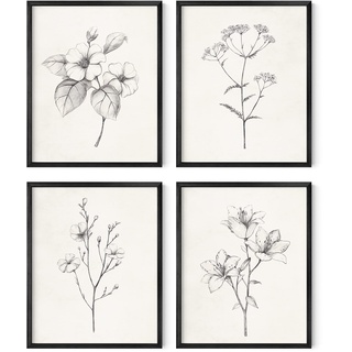 HAUS AND HUES Botanische Pflanze Wandkunstdrucke – Set mit 4 Pflanzen-Wanddekor-Drucken, florale Küchenpflanzenbilder, Boho-Blatt-Eukalyptus-Wanddekoration (antike Blumenzeichnungen, 8x10 ungerahmt)
