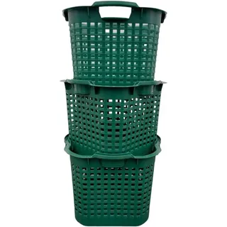 Wäschekorb Set Universalkorb Vers Farben Stapelkörbe Gartenkörbe Korb Robust - 3 Stück, Dunkelgrün