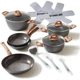 STONELINE Topf-Set 14-tlg. Kochtopf + Bratpfanne + Glasdeckel