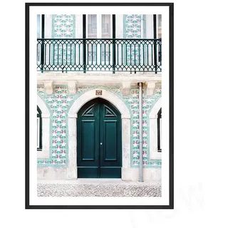 The Blue Door Lissabon Portugal Leinwand Malerei Moderne Grün Tür Poster Druck Skandinavische Wandkunst Bilder Wohnzimmer Dekor Kein Rahmen(3,50x70cm No Frame)