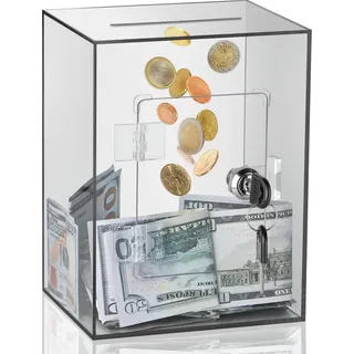 Transparentes Sparschwein für Erwachsene und Kinder, großes Acryl-Sparschwein, Spardose zum Geldsparen mit Schlüssel, zu öffnende, transparente Acryl-Spardose für echtes Geld (braun)
