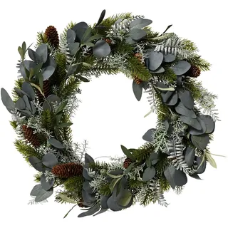 Christmas Decorations Künstlicher Tannenkranz 40cm mit Eukalyptus Blättern Zapfen Deko Kranz Winter Weihnachten Weihnachtskranz Türkranz Wandkranz Winterdeko Weihnachtsdeko