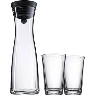 WMF Wasserkaraffe Basic, (Set, 3-tlg., Wasserkaraffe + 2-teiliges Trinkgläser-Set), CloseUp-Verschluss, integriertes Sieb, einfaches Befüllen weiß