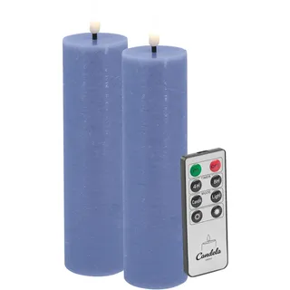 Candela LED Kerzen 2er Set H:17,5xØ5cm blau rustic Echtwachs mit Fernbedienung Timer Funktion & mehrstufig dimmbar flammenlos Echtwachskerzen Stumpenkerze
