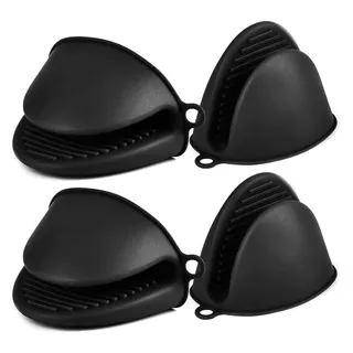 AUAUY 1 Paar Silikon Ofenhandschuhe Verdicken, Hitzebeständig, Schwarz | Mini-Ofenhandschuh, Anti-Rutsch Topflappen, Mini Ofen Mitts, Wasserdichte Topfhandschuhe zum Backen, Kochen, BBQ Grillen