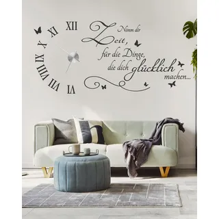 tjapalo NEU TKU5 Wandtattoo Uhr mit Uhrwerk und Spruch wandtattoo nimm dir Zeit für die Dinge die Dich Glücklich Machen Küche Büro Flur Wohnzimmer modern XXL Wandsticker Sprüche