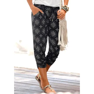 Strandcapri LASCANA Gr. 34, N-Gr, schwarz (schwarz, beige) Damen Hosen Strandhosen mit Alloverdruck und Taschen, 34-Hose, Caprihose, elastisch Bestseller