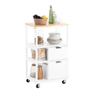 SoBuy Küchenwagen mit 2 Schubladen Holzfarbe 53x37x89,5cm Industriell