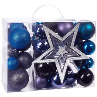 Brubaker Weihnachtskugeln 800205, lila / blau / silber, Kunststoff, Set mit Baumspitze Christbaumschmuck aus in Schwarz und