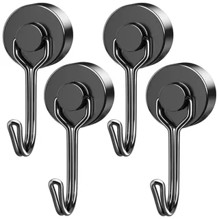 FINDMAG Magnethaken Extra Stark Schwarz 18 kg,4er Set Magnetische Haken mit Neodym Magnet, Drehbarer Magnet Haken für Spind Organizer, Werkstatt & Camping