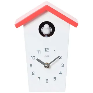 Cuco Clock Wanduhr Mini Kuckucksuhr HOCHHAUS, Wanduhr, Moderne Schwarzwalduhr (17,0 × 12,4 × 9,0cm, mit Nachtruhefunktion, Kuckucksruf, Quarzuhrwerk) rot