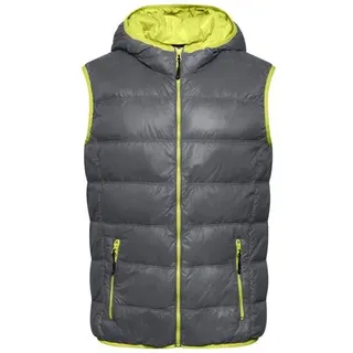 Men's Down Vest Ultraleichte sportliche Daunenweste mit Kapuze grau/gelb, Gr. S