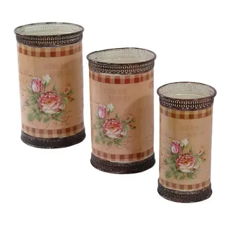 3 er Set Nostalgie Blumentopf Eimer rund Landhaus Shabby Chic Blech M3