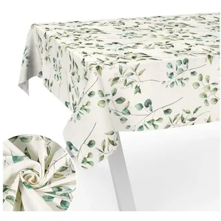 ANRO Tischdecke aus Stoff mit Blumen Pflanzen wasserabweisend Tischtuch Tischwäsche (Einzelstück 1-tlg), mit Acryl Beschichtung beige eckig | 130 cm x 90 cm x 0.31 mm
