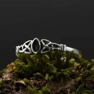 Drachensilber Keltischer Ring mit Schwarzem Perlmutt Damenring 925 Silber Kinderring 62 - Silber