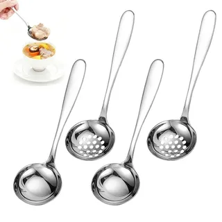 4 Stück Schöpflöffel Set Edelstahl Suppenkelle Edelstahl Schaumlöffel 20CM | Silber Suppenschöpfer Saucenlöffel Schöpflöffel Saucenlöffel Schöpfkelle Zum Servieren und Schöpfen von Suppen und Eintöpfen
