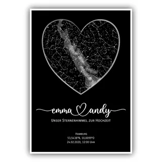 Personalisierte Sternenkarte - Sternenhimmel Poster - Die Sternenkarte vom Wunschdatum mit Wunschtext - Personalisiertes Geschenk für Paare - Kennenlernen, Verlobung, Hochzeit, Valentinstag