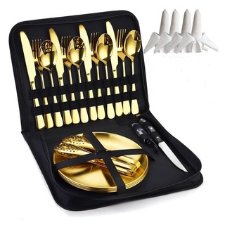 Coisini Besteck-Set 24-Teiliges Camping Picknick Besteck-set für 4 Personen (24-tlg), 4 Personen, Edelstahl goldfarben