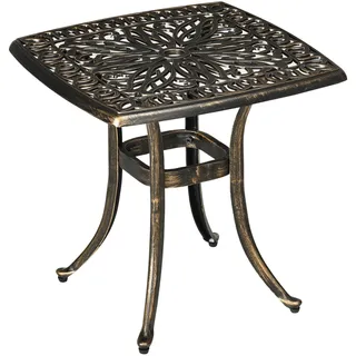 Outsunny Terrassentisch mit Schirmloch und Ornament Tischplatte Vintage-Design