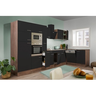 Küche Küchenzeile Winkelküche Eiche York schwarz Oliver 370 x 172 cm Respekta