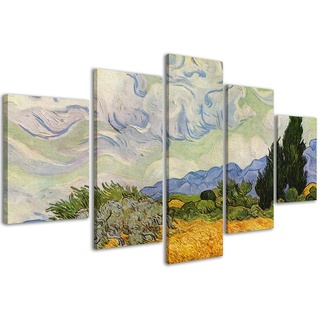 Bild auf Leinwand Van Gogh Landschaft 167 Moderne Bilder in 5 Paneelen, fertig zum Aufhängen, 200 x 90 cm