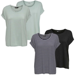 Only Damen O-Neck Top T-Shirt MOSTER 4er Pack Basic Kurzarm Rundhals Shirt Jadeite & Blau XXL
