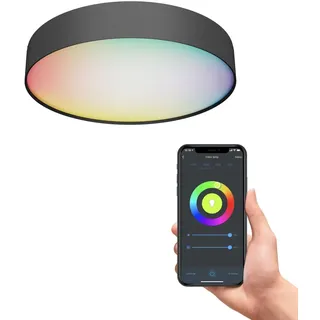 Calex Smart LED Deckenleuchte, Mit App und Kompatibel Alexa Sprachsteuerung, WLAN Deckenlampe 40cm, Schwarz