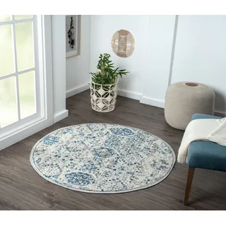 Myflair Teppich "My Heriz 2", braun (beige, blau, grau), B:120cm H:8mm L:120cm Ø:120cm, Polyester, MYFLAIR MÖBEL & ACCESSOIRES, Teppiche, Teppich, Kurzflor, klassisches Orient Design, besonders weich durch Microfaser