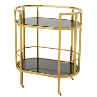 Casa Padrino Luxus Bar Trolley Servierwagen Edelstahl Gold / schwarzes Glas - 70 x 43 x H. 81 cm