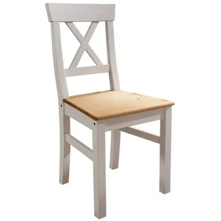 G+K Möbelvertriebs GmbH Holzstuhl aus Kiefer massiv in weiß mit Absetzungen in eichefarbig (BxHxT: 49x91x49 cm) weiß
