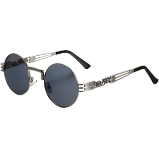 Aroncent Unisex Retro Rund Polarisierte Sonnenbrille, Vintage Silber Metallrahmen Brille für Herren Damen