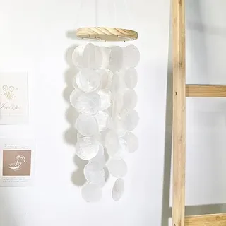 SYSUII Windspiel, Boho Deko Muschel Traumfänger Perlmutt Windspiele Garten Deko 60 * 40 * 13cm Capiz Muschel Kette Girlande hänge Deko für Fenster oder deko Wohnzimmer Garten Dekoration-Weiß