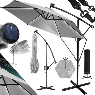 KESSER® Alu Ampelschirm LED Solar + Abdeckung mit Kurbelvorrichtung UV-Schutz Aluminium mit An-/Ausschalter Wasserabweisend - Sonnenschirm Schirm Gartenschirm