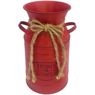Bauernhausvase, Blumenvase Vintage Primitive 4 Durchmesser x7 Höhe Rot Vasen Dekorative Vase Home Decor mit Ohren & Bogenseil süße Vase verzinkte Eisen Metallvase für Wohnungsbauplanter