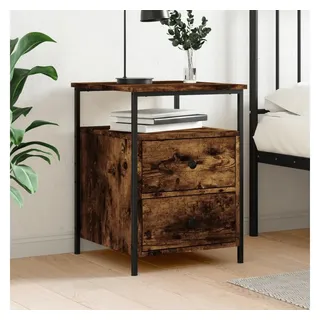 furnicato Nachttisch Industrial Style 44x45x60 cm Räuchereiche (1-St), Stabiler Beistelltisch mit verstellbaren Beinen und viel Stauraum braun