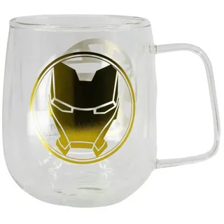 MARVEL Thermotasse Marvel Iron Man doppelwandige Kaffeetasse Glastasse 290 ml, Glas weiß